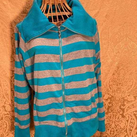 NY CO LIGHTWEIGHT ZIP UP LONG SLEEVE STRIPED  SWEATSHIRT SIZE XL - Picture 1 of 8